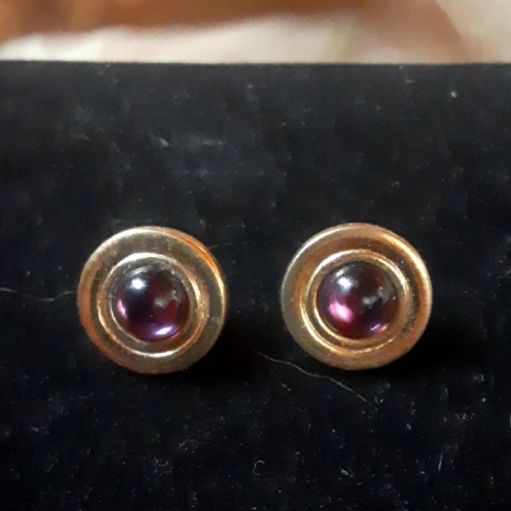 Gold Tone and Purple Stud Earrings